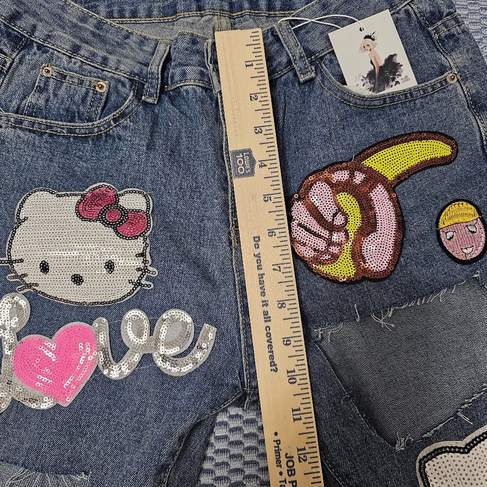 NEW Y2K Fashion G.D. Jeans High Rise Ankle Pants with Hello Kitty Patch Size 28 - Picture 6 of 9
